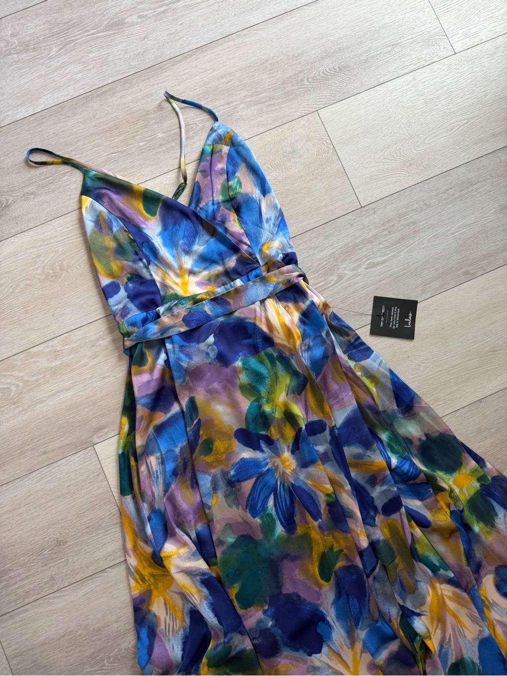 LuLus Still the One Blue Multi Floral Print Satin Maxi Dress women’s size small - Picture 7 of 10